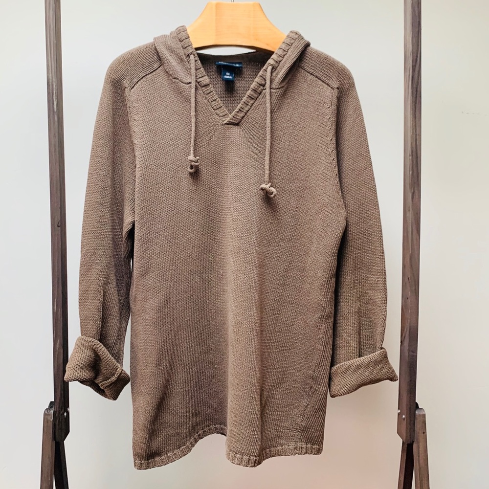 Hooded knit vneck sweater size M bohemian style
